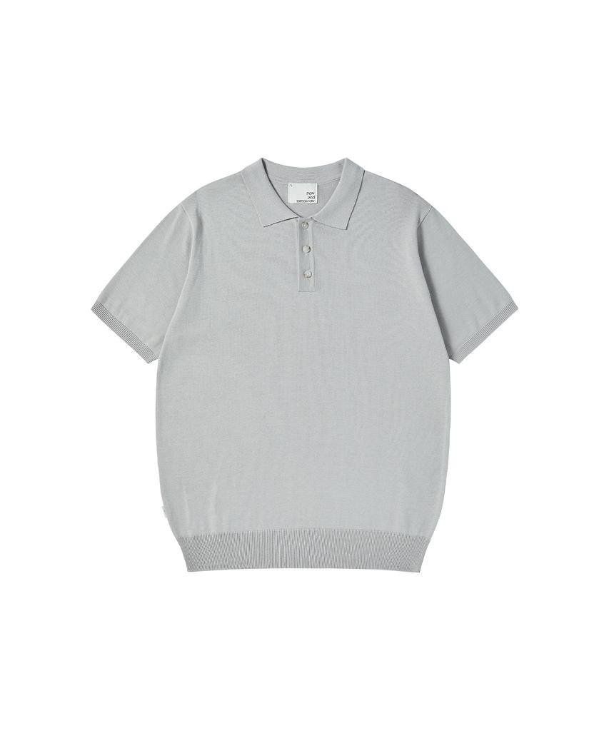 NOWANDTOMORROW Knit Polo Shirt [Light Gray]