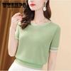 Ice Silk T-shirt Short-sleeved Women's Round Neck Bright Silk Sweater Western Style Color Matching Thin Shirt