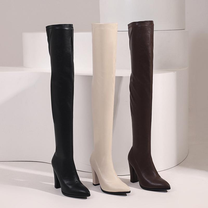 Fashion Sexy Thigh High Boots Women Autumn Winter Elastic Leather Over the Knee Boot For Women Black Heels Long Shoes