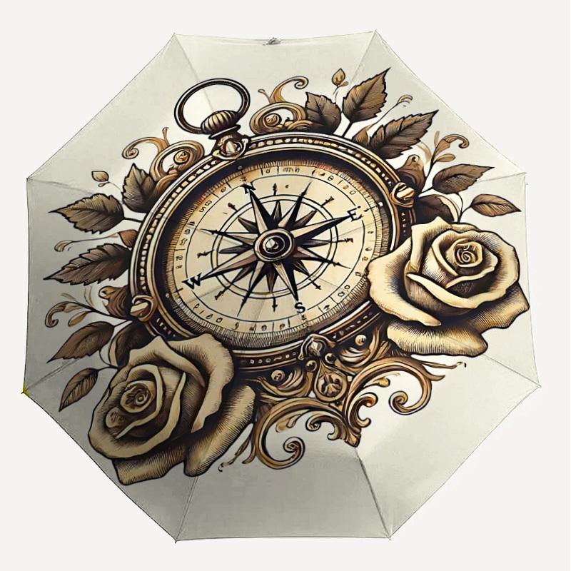 1PC Compass RosesAutomatic Open/Close Umbrella with Windproof, 8-Rib Sturdy Canopy, Durable Ribs, Fashionable Design1300A