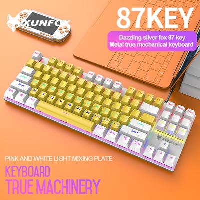 K80 Проводная механическая клавиатура Голубая ось Эргономичный дизайн Металлическая панель Светящаяся настольный компьютер