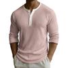 Мужской однотонный топ с рубчатой текстурой, на пуговицах, с круглым вырезом и длинными рукавами