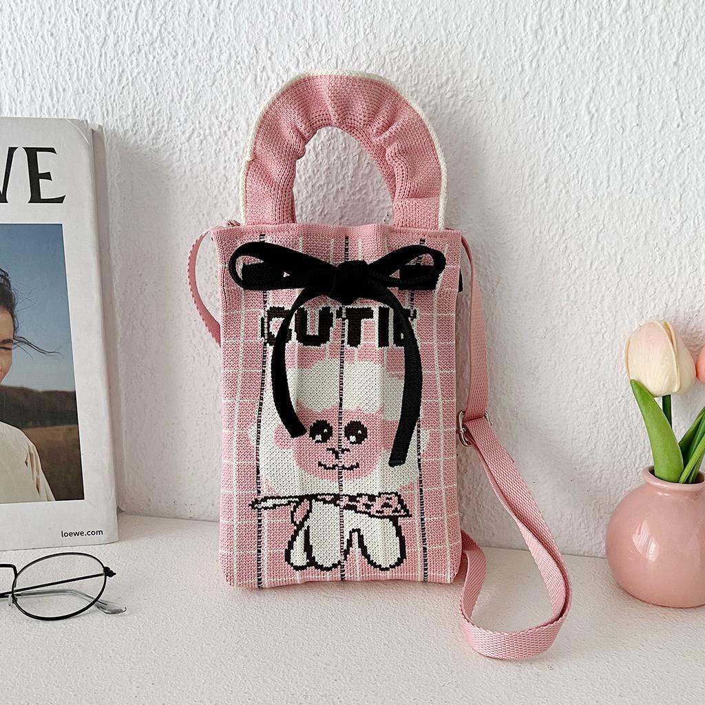 Нишевый дизайн Милая мультяшная мини-вязаная сумка для мобильного телефона Универсальная маленькая портативная сумка-мессенджер для поездок на работу Маленькая квадратная сумка