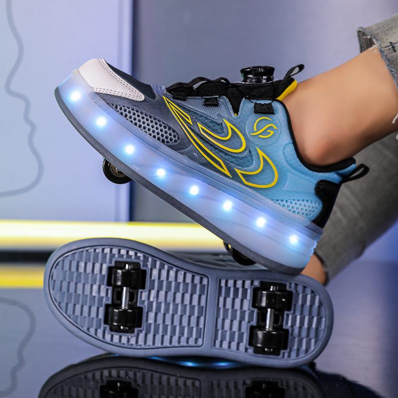 Взрывные кроссовки на роликах четырехколесные для мальчиков светящиеся двухколесные ролики детские красочные