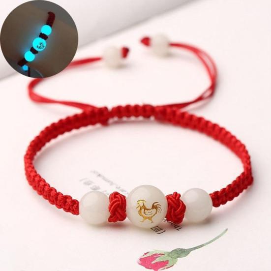 Браслет на удачу в год змеи из красной веревки, плетеная цепочка на руку, светящийся камень, регулируемый, плетеный вручную, браслет на запястье в год змеи, подарочный браслет на новый год