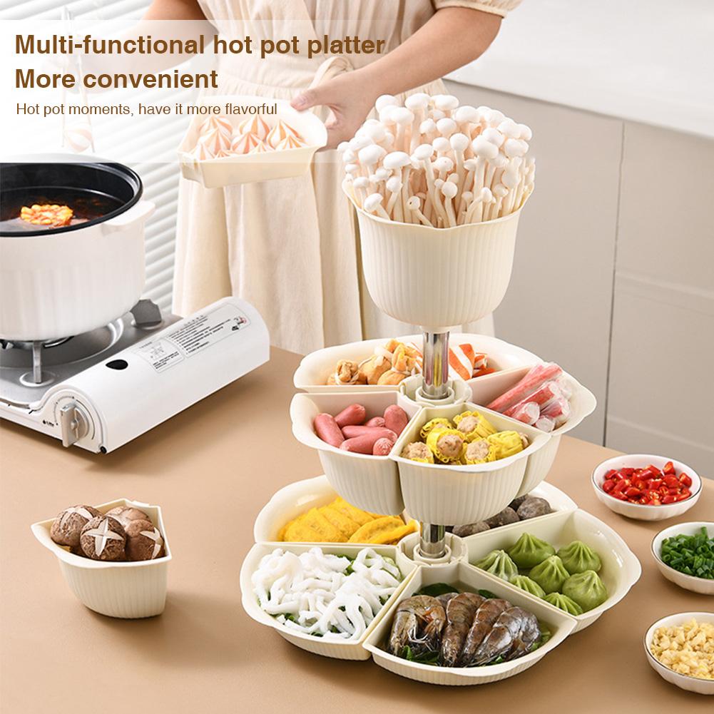 360 Degree Rotating Fruit Vegetable Plate Multi-Layer Buffet Tray with Dried Fruit Storage Open Storage Bin for Family Meal Prep