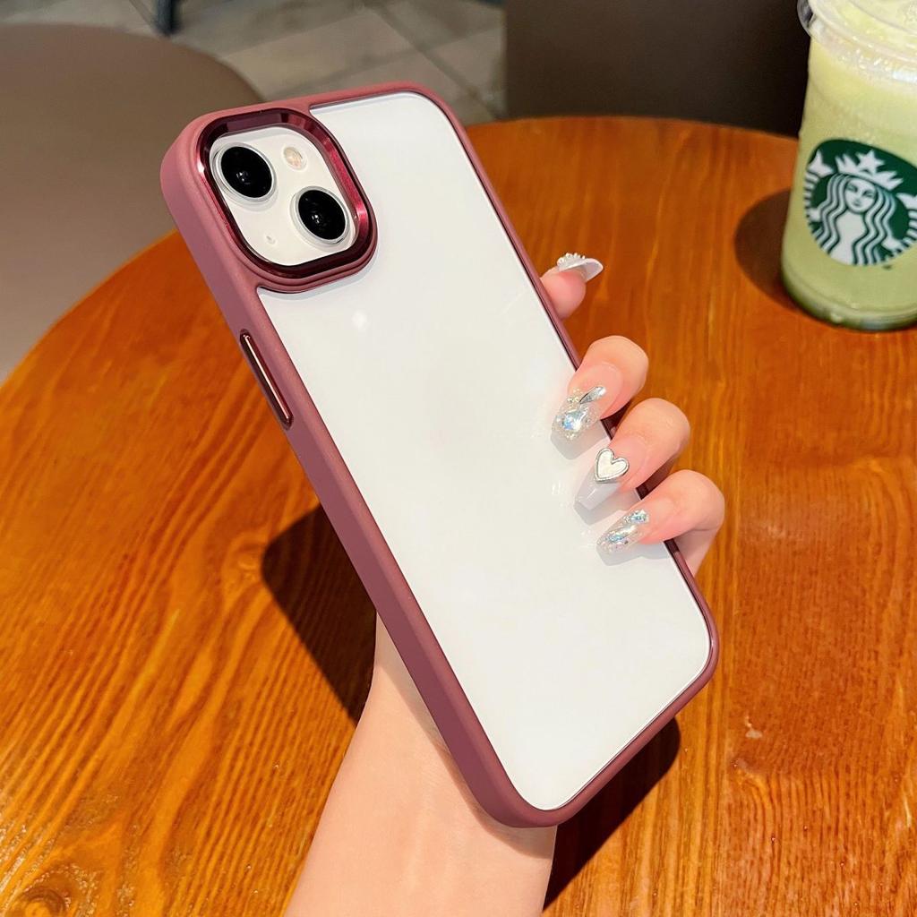 Simple Transparent Phone Case for Apple iPhone 16 promax-Acrylic Soft Silicone Frame Metal Lens Shockproof Cover On iPhone16/15/14/13/12/11/Plus/Pro/