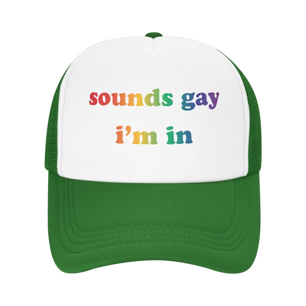 Sounds Gay Im In LGBT Pride Rainbow Mesh Baseball Cap Adult HipHop Trucker Hat Adjustable Polyester Sun Caps