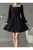 Women's Square Neck Pleated Balloon Sleeve Mini Evening Dress