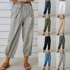 Women Capri Pants Drawstring High Waist Trousers Wide Leg Cropped Pants with Pockets