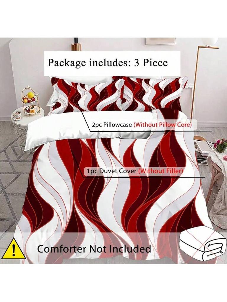 Комплект пододеяльника из 3 предметов с мягким и дышащим принтом в классическую красную и белую полоску - Удобный декор для спальни на все сезоны