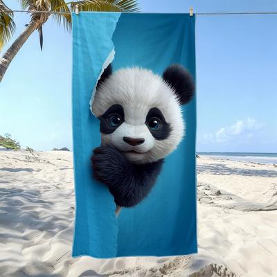1 шт. Милое игривое полотенце с принтом панды из микрофибры, быстросохнущее, ультраабсорбирующее, для пляжного отдыха, вечеринки у бассейна, дня рождения