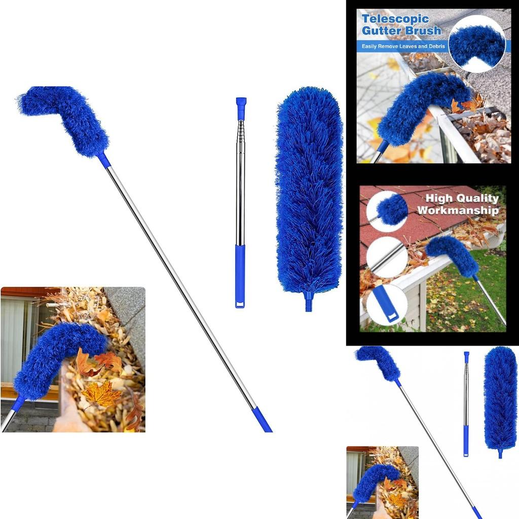 Roof And Gutter Cleaning Tool With Telescopic Pole And Dust Brush For Household Use