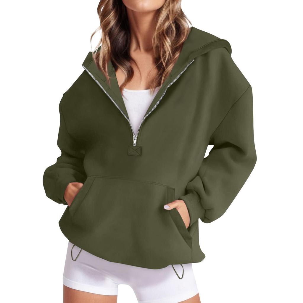Women's Loose Comfortable Casual Fashionable Solid Color Hooded Zipper Drawstring Sweatshirt