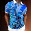 Мужская рубашка-поло, повседневная рубашка на молнии с коротким рукавом, модная повседневная рубашка на молнии на лето и весну, стандартная посадка, 3D синяя рубашка с принтом Lexus