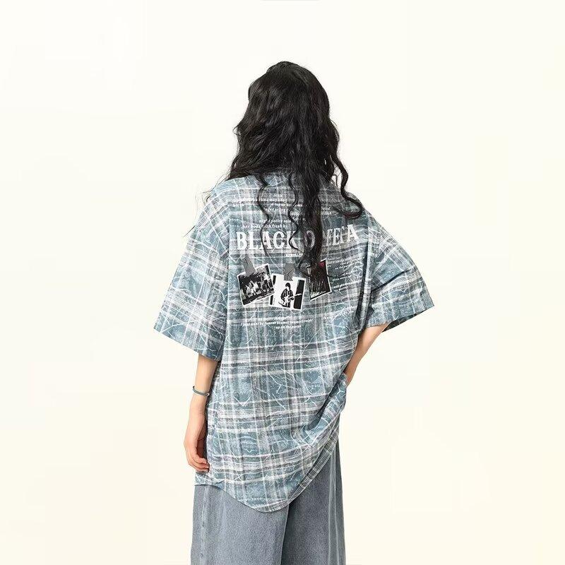 Клетчатая ретро-рубашка, мужская летняя одежда, стиль Гонконга, студенческий свободный и нишевый дизайн, забавный новый мужской топ для ношения на открытом воздухе