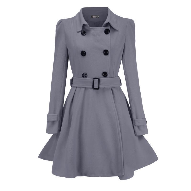 "Women's European and American Slim Ruffled Woolen Coat with Belt Buckle - Autumn/Winter 2021"