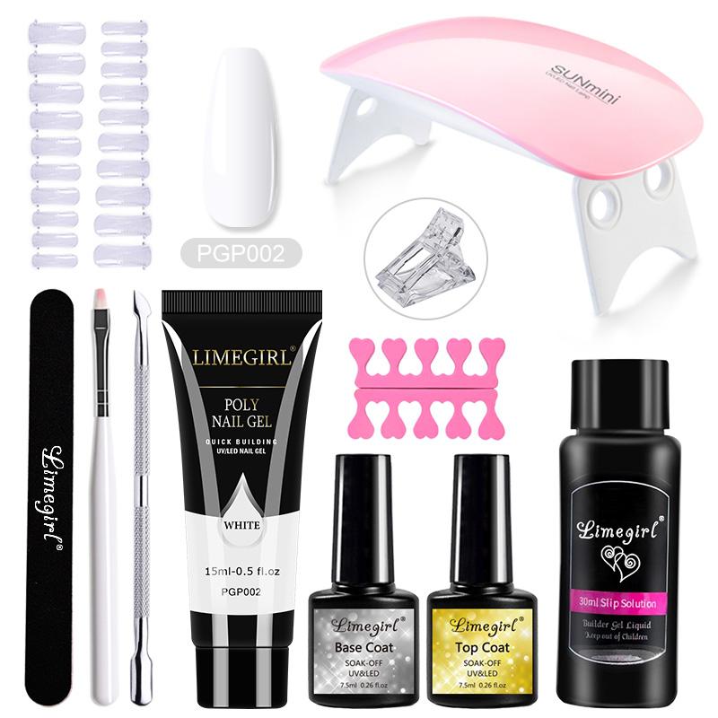 Набор полигелей для ногтей Limegirl Поли УФ-гель Прозрачный/Розовый акрил Быстро наращиваемый наращивание пальцев Набор инструментов для ногтей с отмачиваемым УФ-гелем-лаком