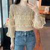 Elegant O Neck Womens Lace Shirts Fashion Lace Blouse Women Long Sleeve Bottoming Tops Slim Fit Vintage Blouse Women Clothes 30022