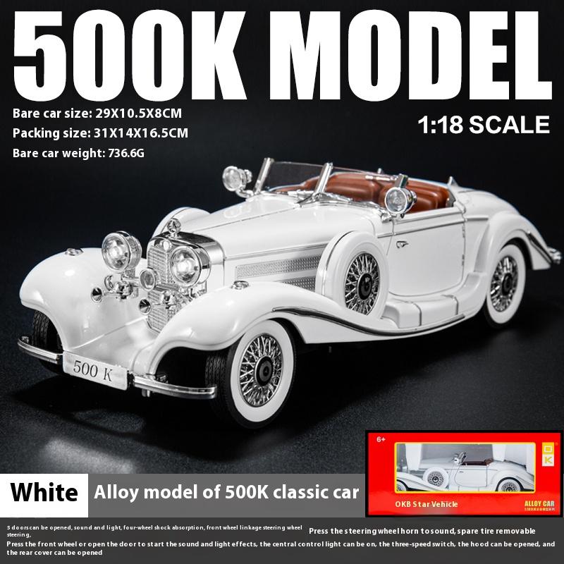 1/18 Ретро-автомобиль Benz 500K, Модель автомобиля из сплава, Имитация звука и света, Винтажный автомобиль, Детские игрушки, Коллекция подарков для мальчиков, Украшения
