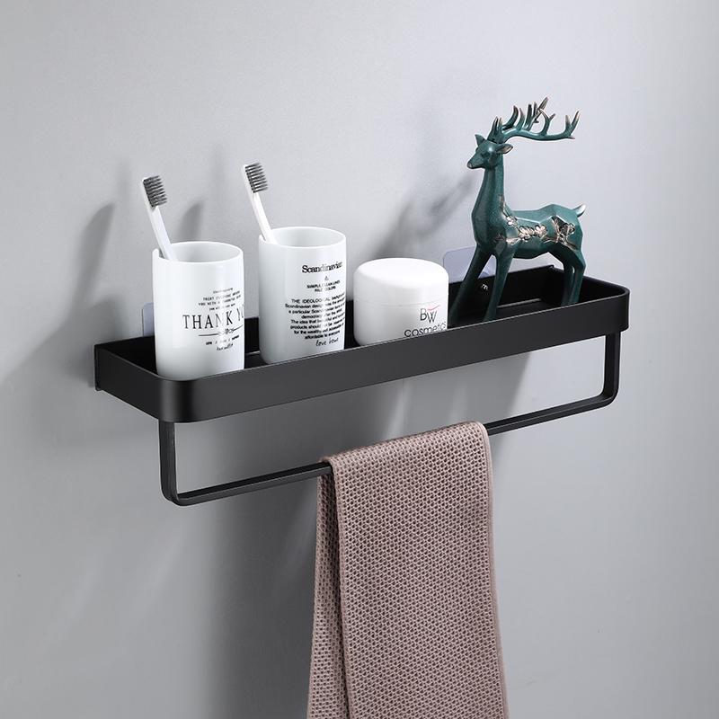 Полка для ванной комнаты Полка для душа Алюминиевая черная Угловая полка для ванной комнаты Настенная черная кухонная полка для хранения с наклейкой