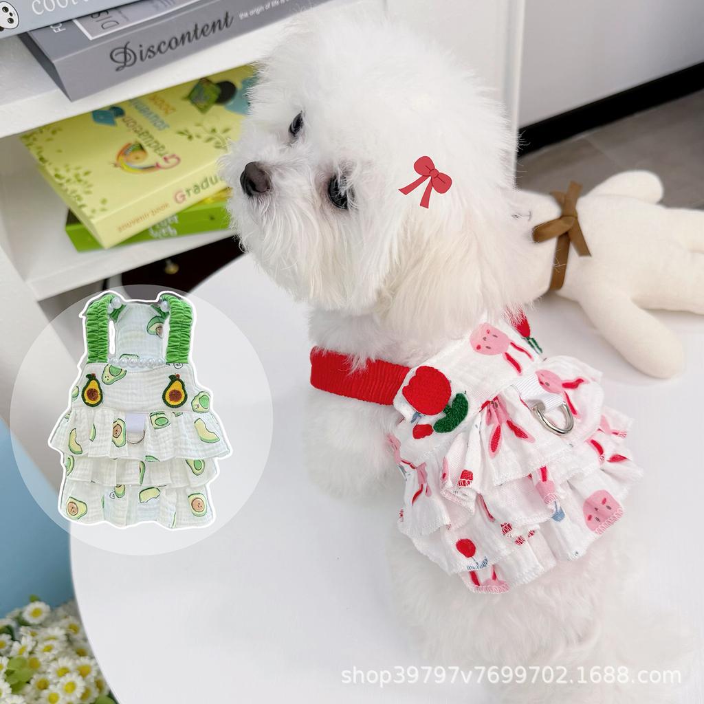 Spring and Summer Thin Pet Dog Dog Cat Clothes Cotton Cake Skirt Small Medium Dog Bigbear Skirt Breathable