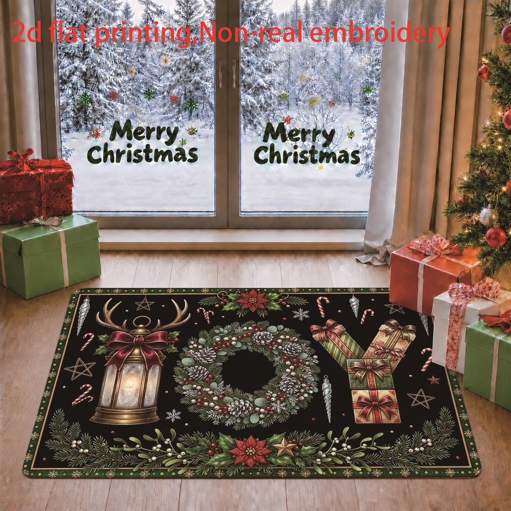 1pc JOY Letter Christmas Mat Suitable for Home Decor, Non-Slip Machine-Washable Entryway with JOY Letters, Colorful Vintage Suitable for /Outdoor Use,