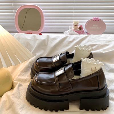 Кожаные туфли на платформе с большой головкой, женская обувь, весна 2025, новый британский стиль, толстый каблук, увеличивающий высоту, одинарные туфли, jk small leather shoes