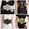 Elastic Gold Cummerbunds Shinny Blingbling Corset Belt Luxury Leopard Print Waistband  Dress