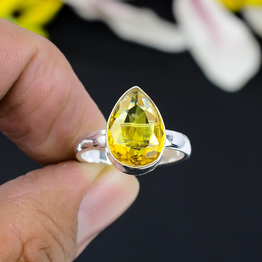 Citrine Gemstone Handmade 925 Sterling Silver Jewelry Ring Size 8 KG-356