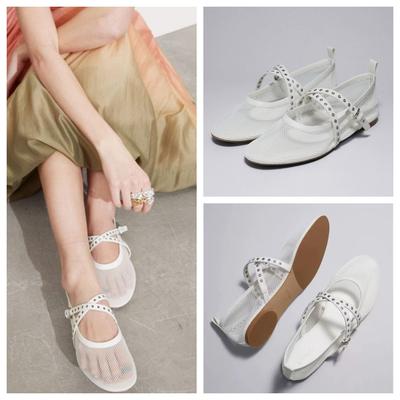 Женские белые балетки на плоской подошве, шикарные вентилируемые сетчатые туфли-лодочки на плоской подошве 2024 года, женские повседневные босоножки на плоской подошве с закрытым носком