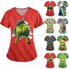 Women's Fashion Printed Short Sleeve V Neck Pattern Tops Pocket Working T-shirts