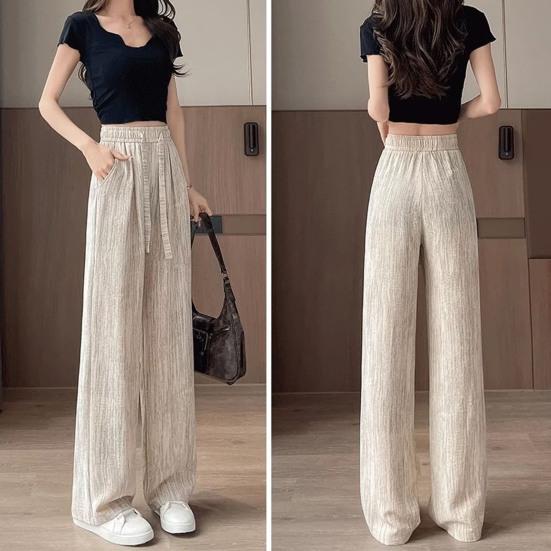 Женские брюки с высокой посадкой, регулируемой кулиской, длинные брюки из ледяного шелка с карманами