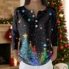 Women's Fashion Long Sleeve Christmas Snowflake Print Top Elegant Casual Top