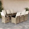 VidaXL Garden Dining Set and Cushions 9 Pcs Beige Poly Rattan, Outdoor Dining Set 3276807