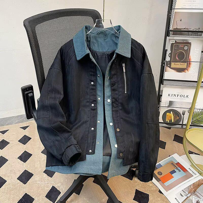 Модный джинсовый пиджак с лацканами, состоящий из двух частей, для мужчин - Коллекция Весна/Осень 2025