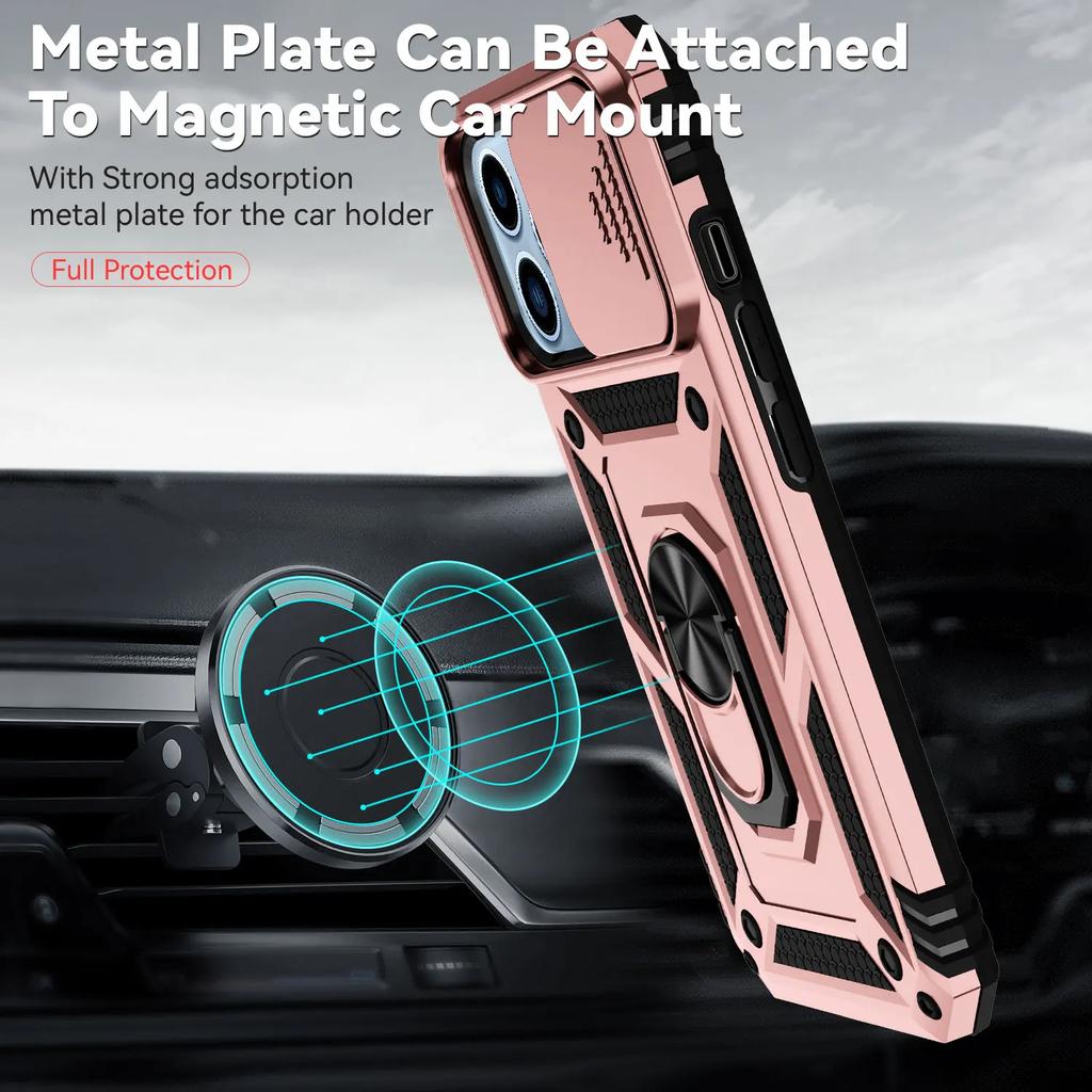 Army Push Window Shockproof Phone Case For iPhone14 13 12 11 Pro Max X XR XS 7 8 Plus Magnetic Ring Holder Military Rugged Cover