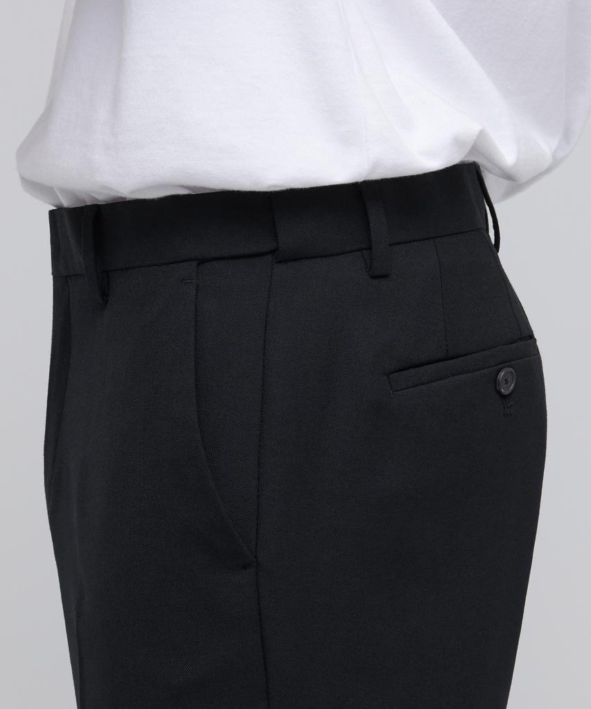 MUSINSA STANDARD Wool Semi-Wide Hidden Elastic Waist Slacks [Black]