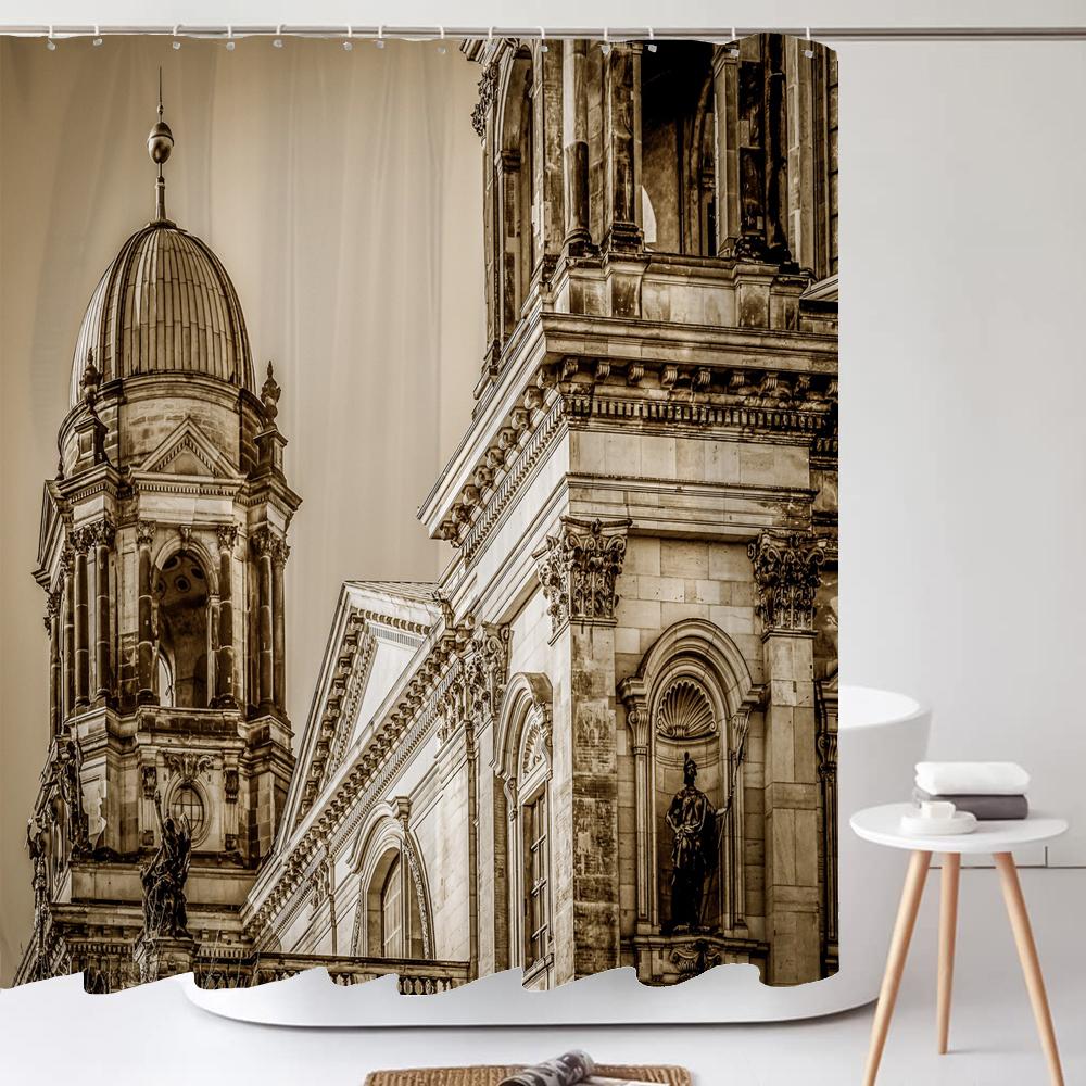 Famous Architectural Scenery Shower Curtain Printed European Landscape Polyster Home Decor Bathroom Curtain with Hooks