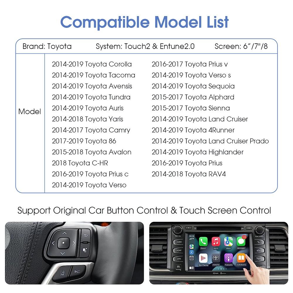 Беспроводной Carplay Android Auto для TOYOTA Touch2 Entune2.0 Prius C-HR Avalon Prius Sienaba Alphard Поддержка камеры AirPlay