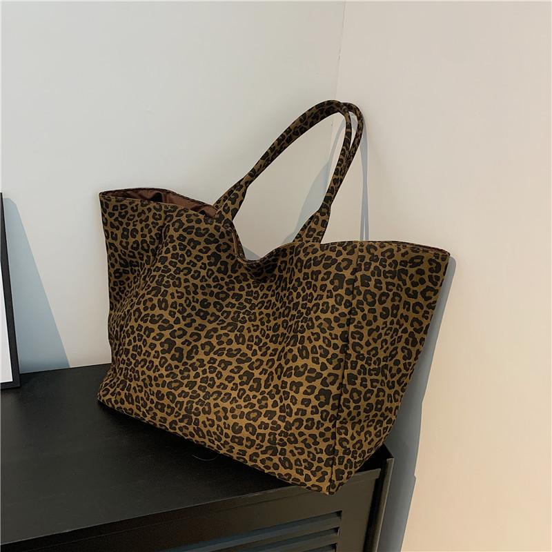 Vintage Leopard Shoulder Bag Women's Canvas Bag Large Capacity Tote Bag