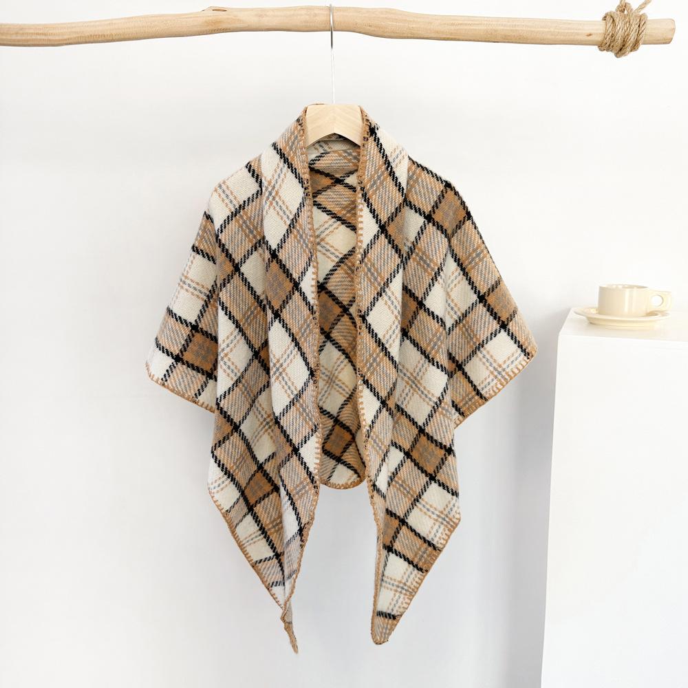 New Triangular Scarf Ralph Old Money Style Maillard Shawl Scarf Women's Winter Coffee Colored Scarf Plaid Shawl