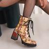 Модные женские ботильоны с принтом, осень-зима, новые, на толстом высоком каблуке, на платформе, с круглым носком, туфли для вечеринок, зеленые, желтые, размер 44