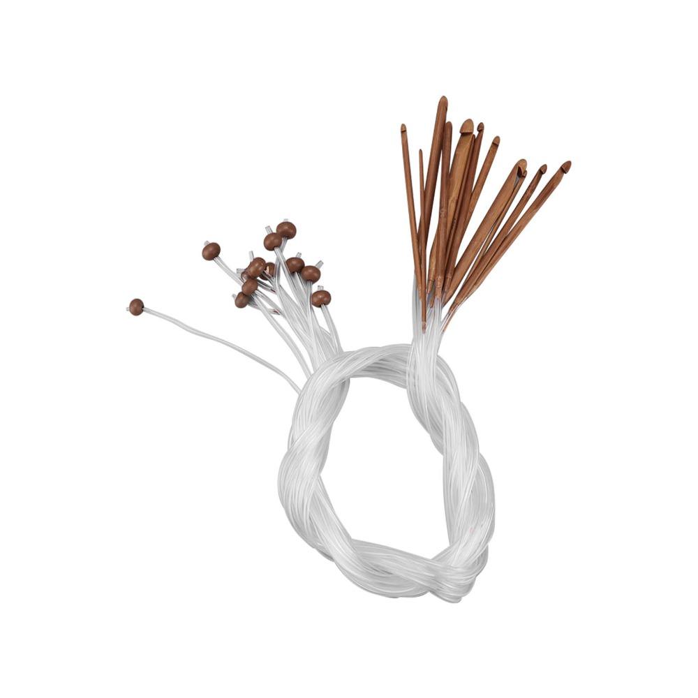 12Pcs Tube Cable Tunisian Knitting Needles Anti Slip Bead Timber Crochet Hooks For Rug Making