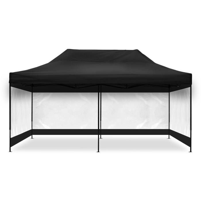 Pavillon pliable - Tourtecs 3x6 m - Noir - Parois transparentes - Cadre acier galvanisé