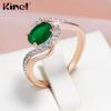 Кольцо Kinel с зеленым цирконом для женщин, серебряное и розовое золото, роскошное ювелирное кольцо в подарок