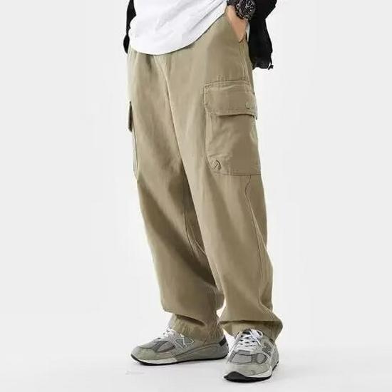 Однотонный мужской японский прямой комбинезон - модный гонконгский стиль, свободный крой, широкие повседневные брюки с карманами