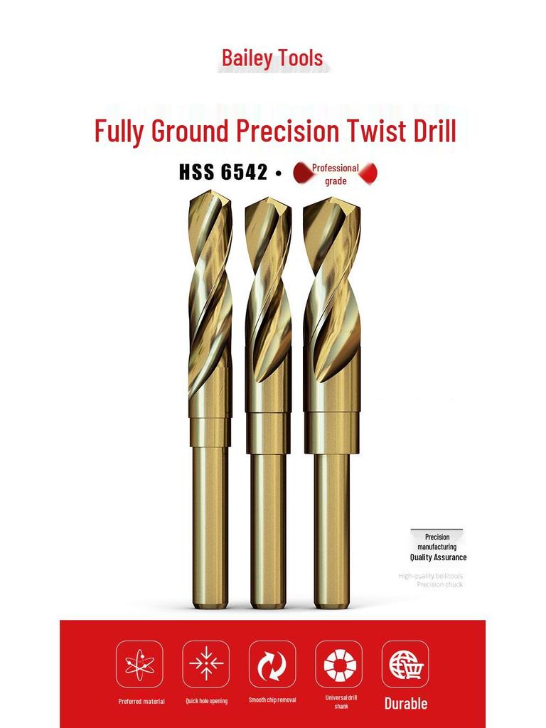 Сверло спиральное из быстрорежущей стали Bailey с уменьшенным хвостовиком для металла, железа, алюминия, нержавеющей стали