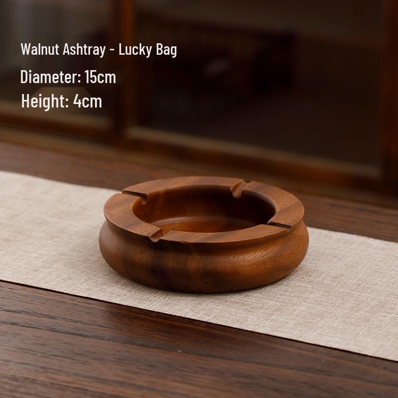 Large South American Walnut Ashtray with Lid - Retro Chinese Style