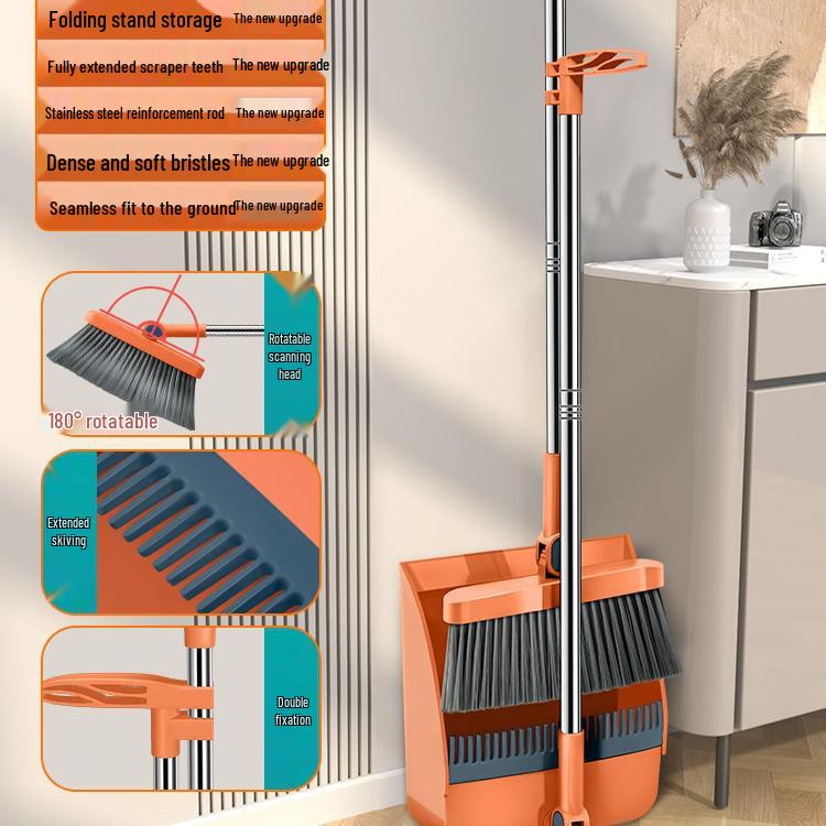 Высококачественный складной набор из метлы и совка - Эффективный инструмент для подметания, устойчивый к налипанию волос